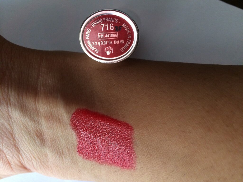 Swatch Of Clarins Joli Rouge Lipstick #716 Clarins Red